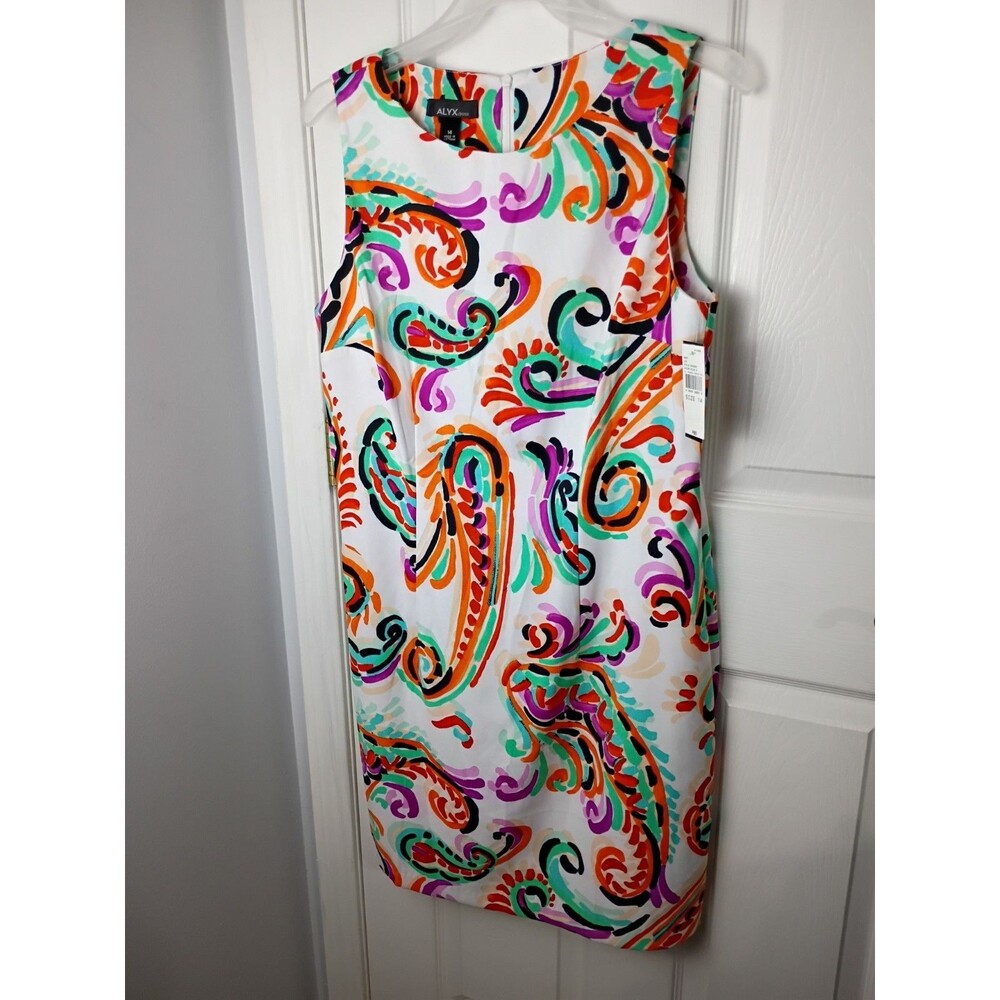 ALYX size 14 Sheath Dress Vibrant Paisley Sleeveless Casual Office Back Zip Knee